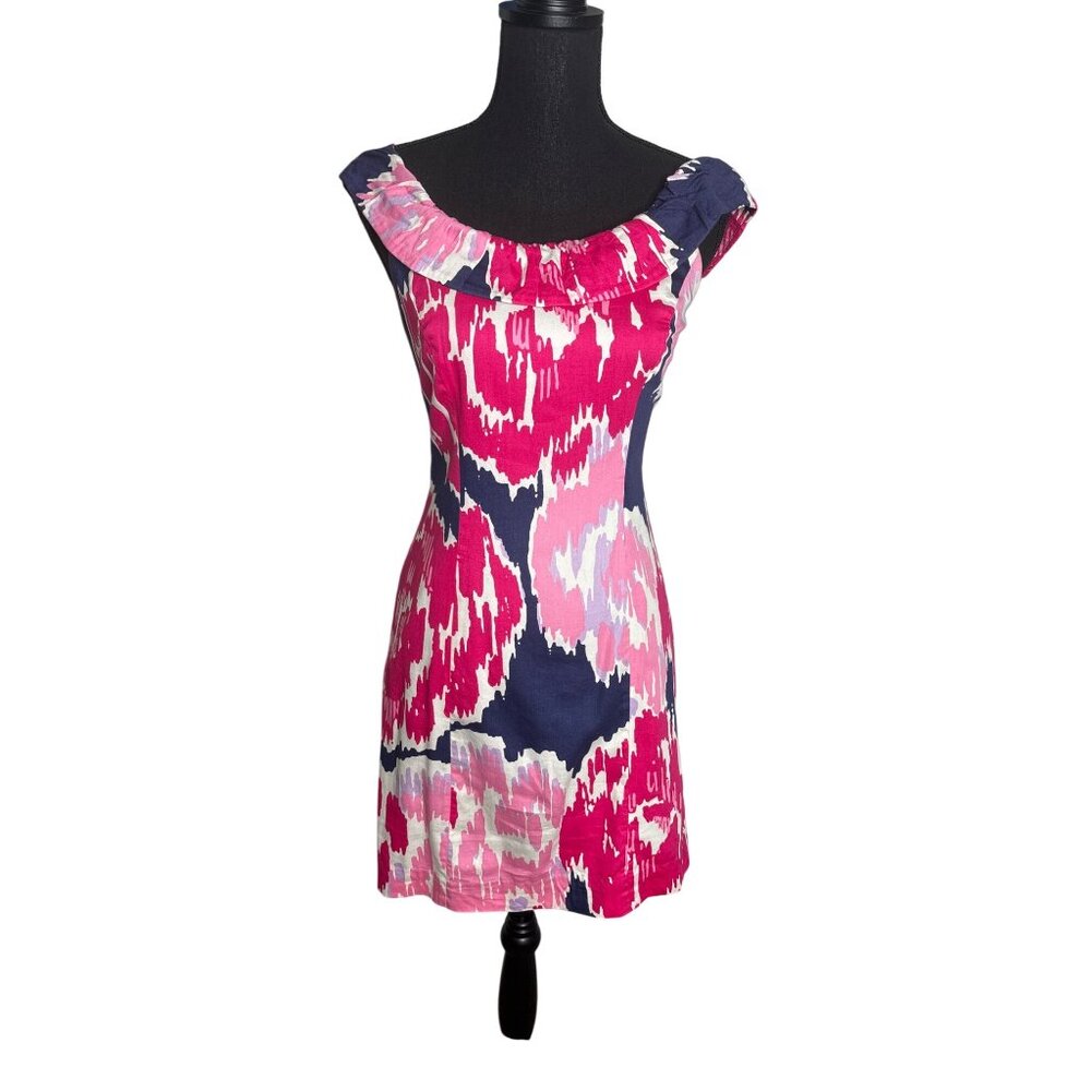 Lilly Pulitzer Pink Navy Floral Ikat Sheath Dress